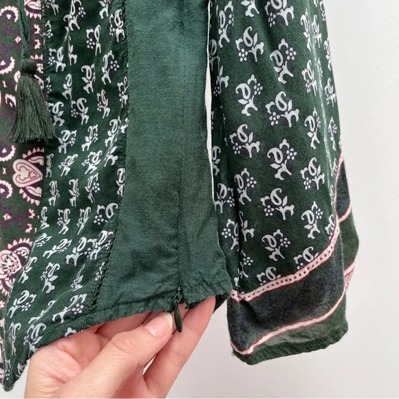 Sea New York NY blouse green pattern cotton top tassels boho bohemian India 2 XS - Picture 6 of 10
